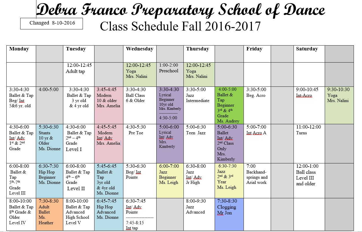 2014 to 2015 Weekly Dance Schedule